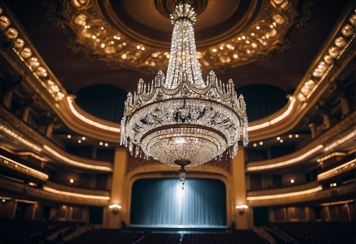 The grand chandelier crashes down as the Phantom's haunting presence looms over the opera house stage