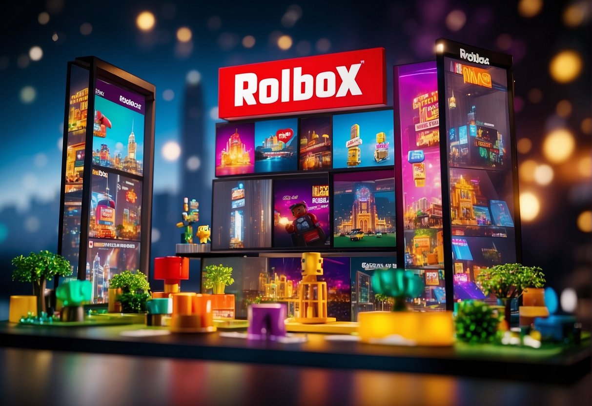A colorful display of Roblox promotions in Singapore, featuring bold graphics and enticing offers