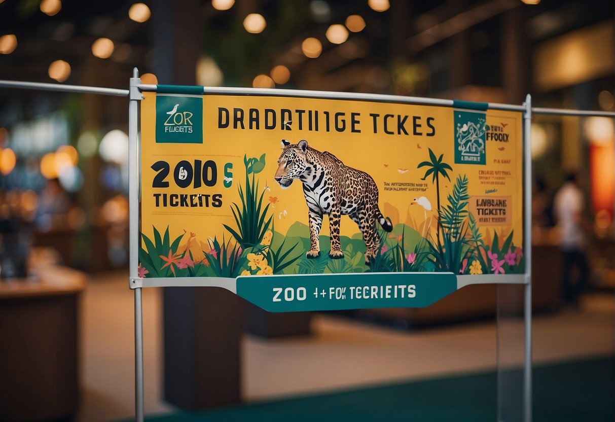A colorful banner advertising discounted zoo tickets in Singapore