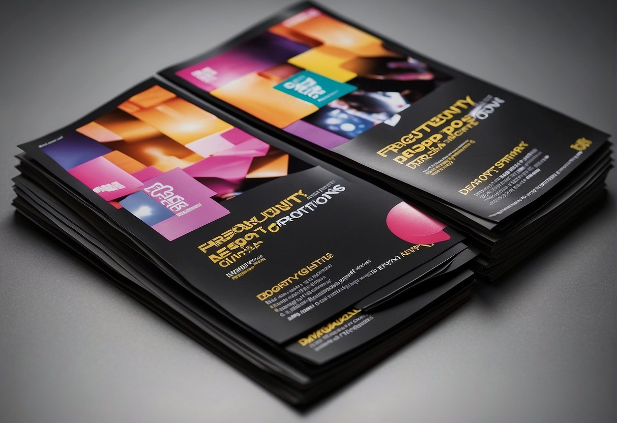 A stack of promotional flyers with "Frequently Asked Questions deposit promotions Singapore" text displayed prominently