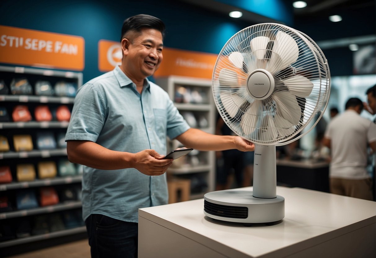 A customer effortlessly purchases a stand fan in Singapore. They then receive exceptional after-sales service, creating a seamless experience