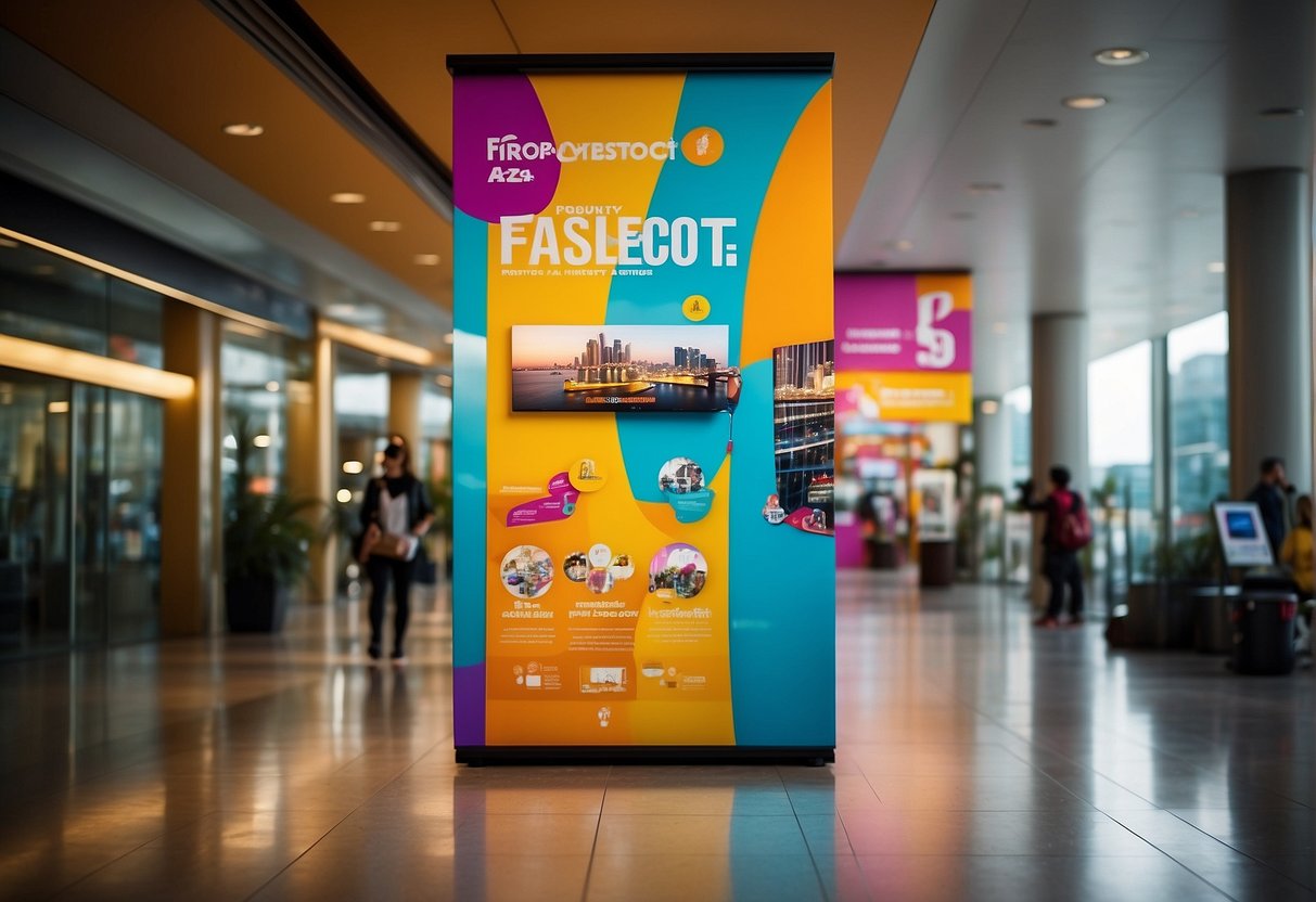 A colorful banner with "Frequently Asked Questions" and "flyscoot promotions singapore" displayed, surrounded by vibrant travel-related imagery