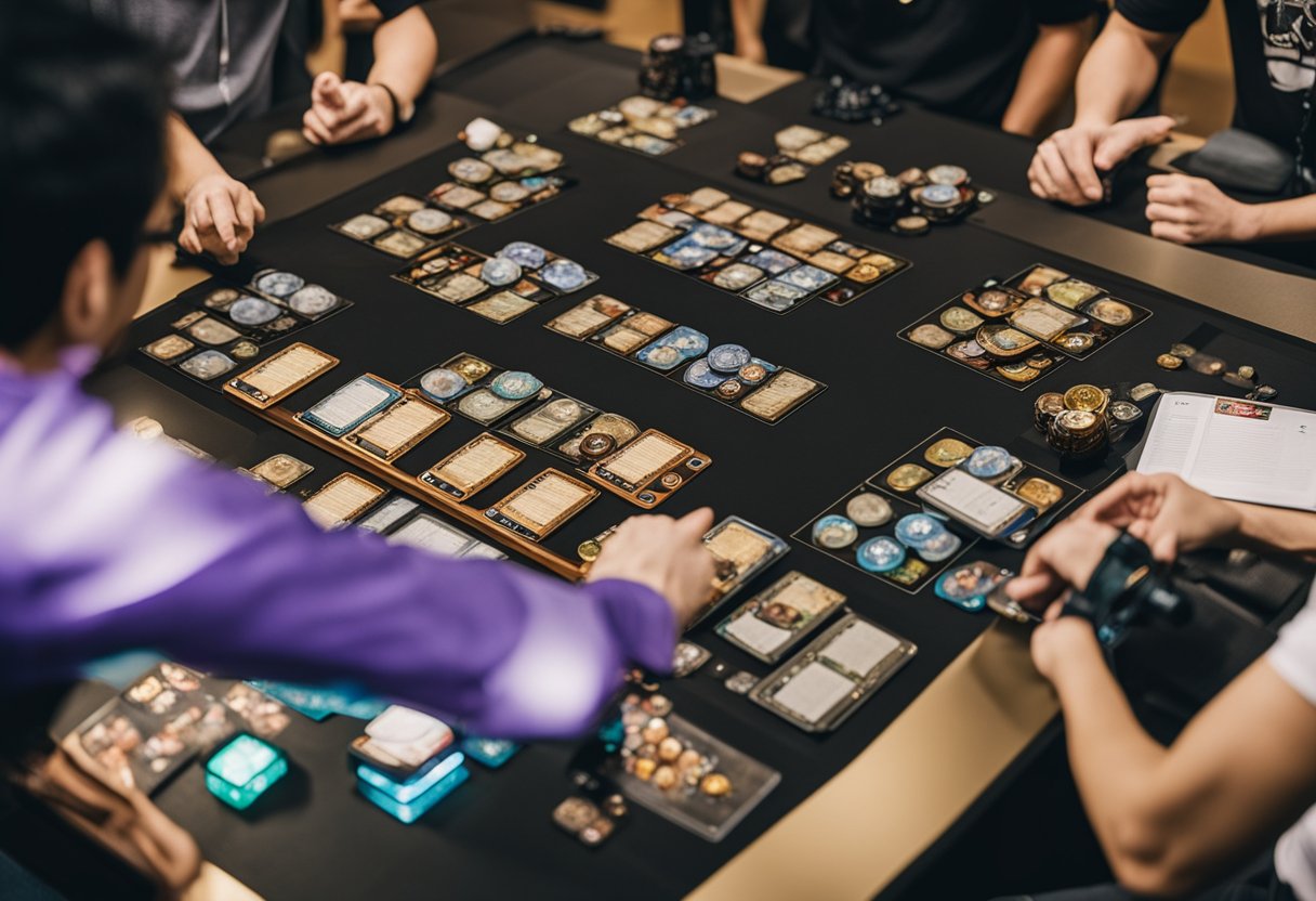 A demonic tutor guides players through Magic: The Gathering game mechanics as judges oversee promotions in Singapore