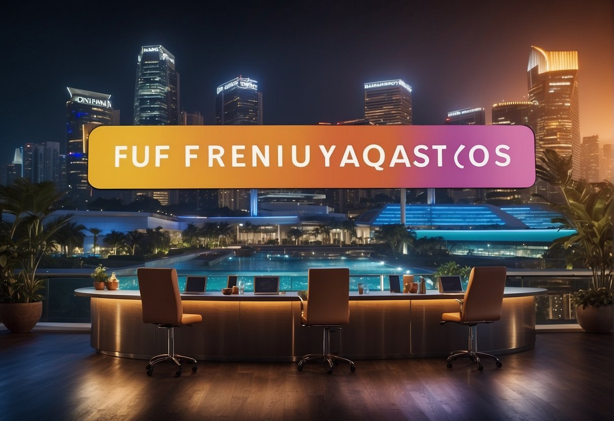 A colorful banner with "Frequently Asked Questions" and "Pan Pacific Promotions Singapore" text, surrounded by a border of various symbols and icons