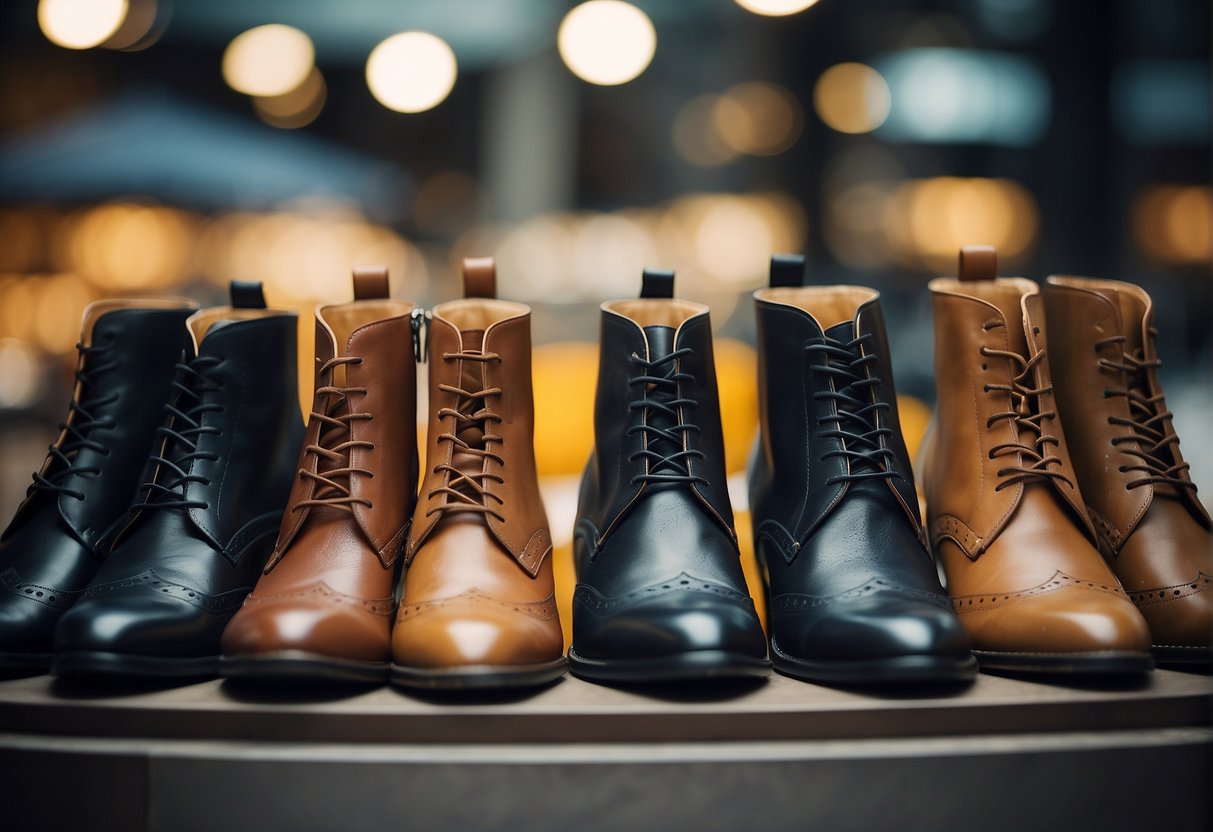 A display of fashion items, including clothing, shoes, and accessories, arranged in a trendy and eye-catching manner
