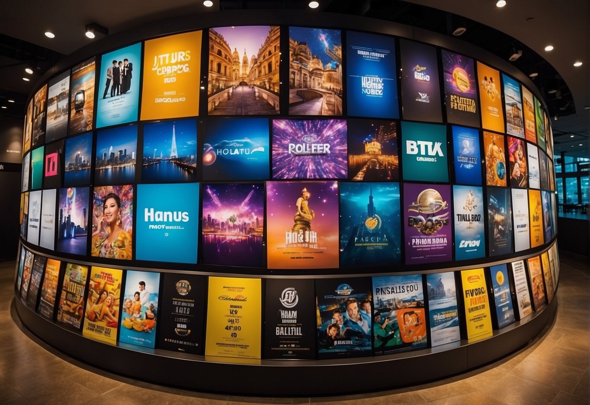 A colorful display of promotional posters and banners at Haus Promotions Singapore