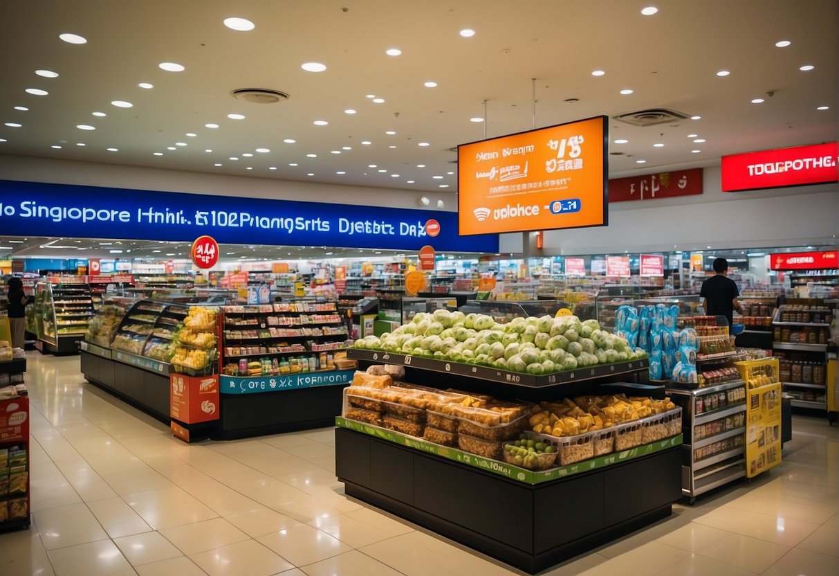 Giant Singapore hypermarket showcases exclusive deals and promotions, featuring vibrant displays and eye-catching signage