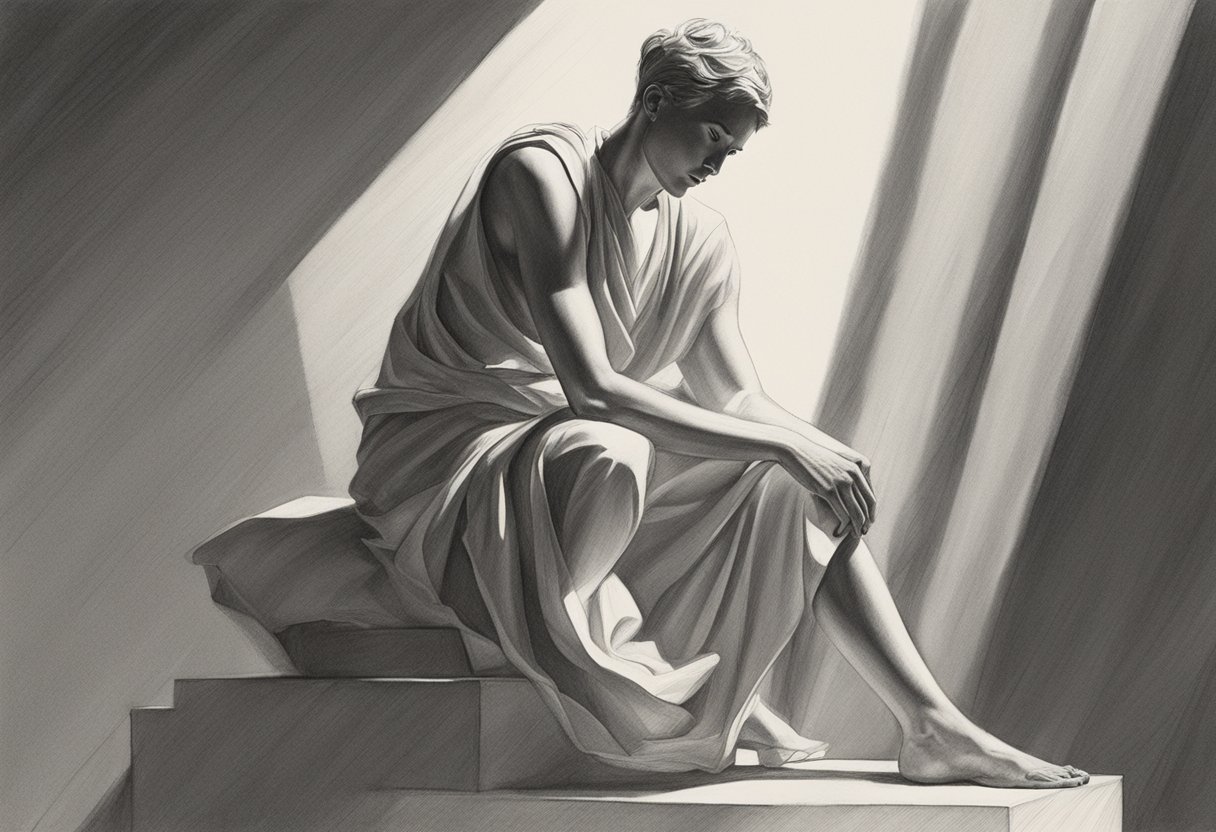A figure cast in dramatic light and shadow, with contrast and depth