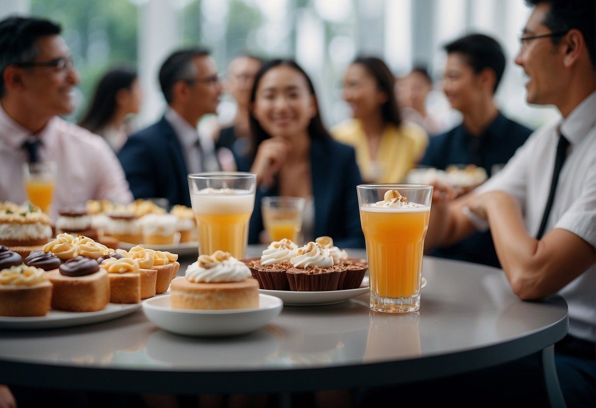 Customers enjoying top-tier beverages and desserts at a promotional event in Singapore