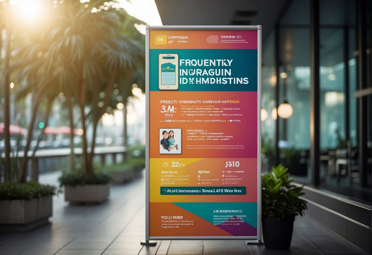 A colorful banner with "Frequently Asked Questions" and "maid insurance promotions Singapore" displayed prominently