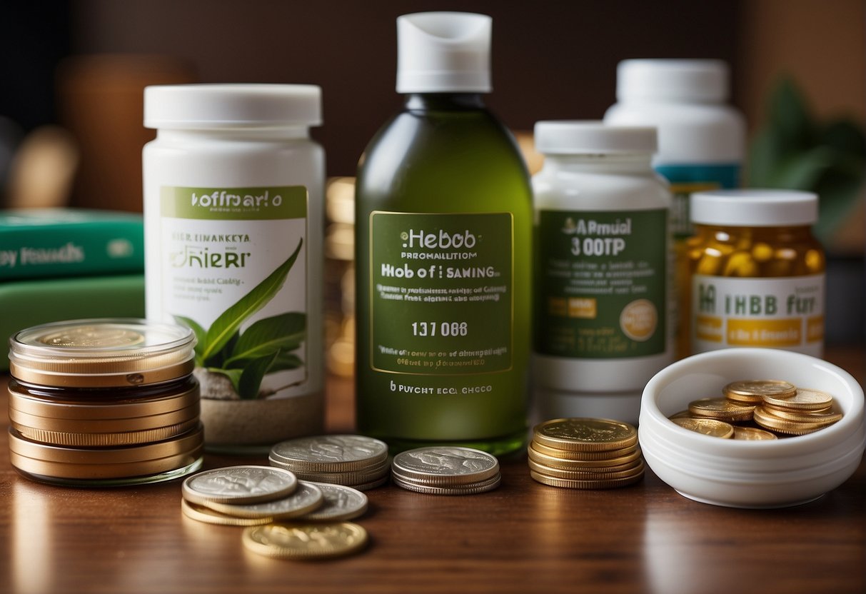 A stack of iherb products with promo codes displayed, surrounded by money symbols and a "Maximise Savings" banner