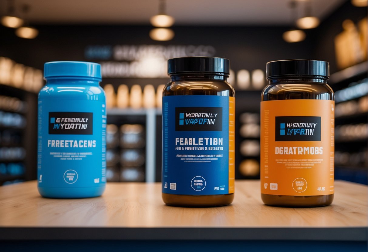 A vibrant promotional display featuring "Frequently Asked Questions" about Myprotein in Singapore. Bold text, colorful graphics, and enticing offers