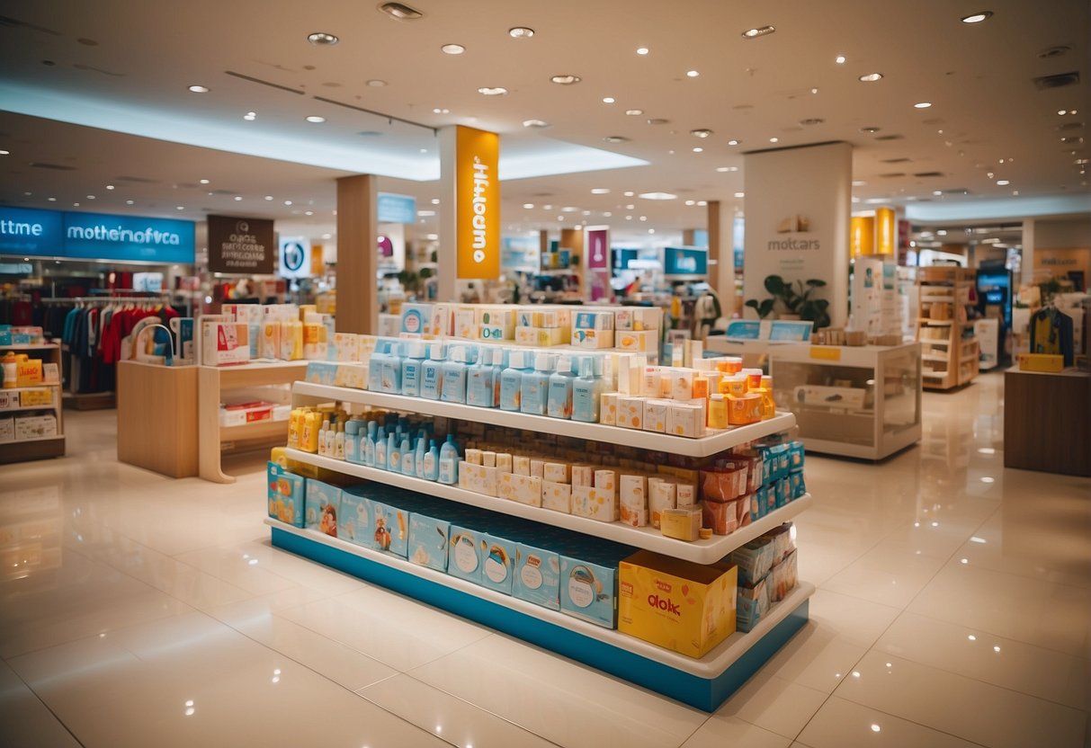 A colorful display of Mothercare products with prominent "Latest Promotions" signage in a Singapore store
