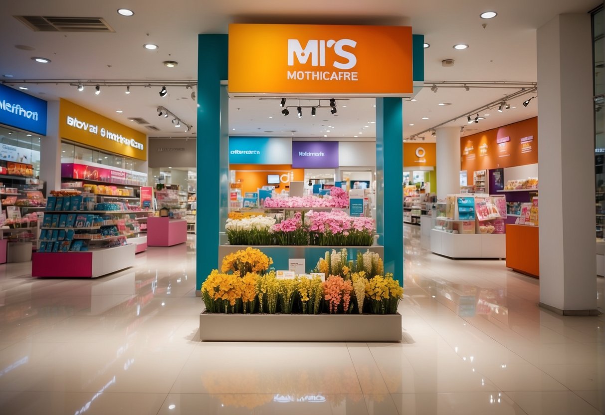 A vibrant store display showcasing Mothercare promotions in Singapore. Bright colors, attractive signage, and featured products draw in customers