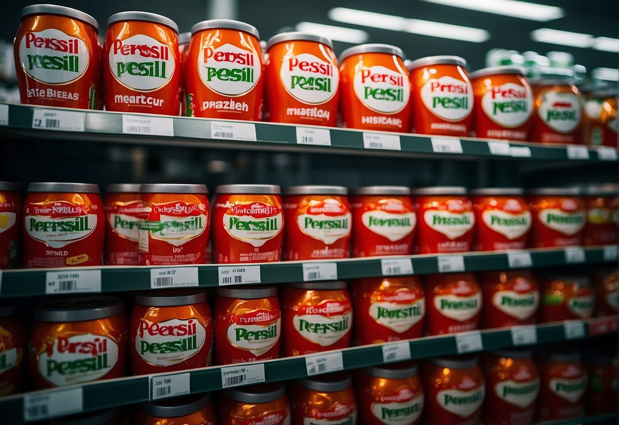 A bright spotlight shines on a display of Persil promotions in Singapore. Various products are highlighted with special offers and discounts