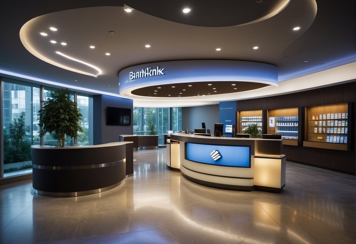 A sleek, modern bank branch with a prominent "Priority Banking" sign and elegant promotional displays