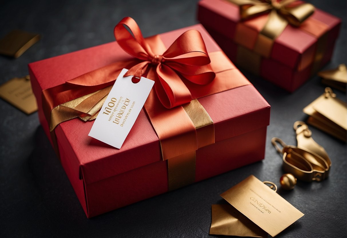 A red gift box surrounded by various experience vouchers and promotional materials in a vibrant Singapore setting