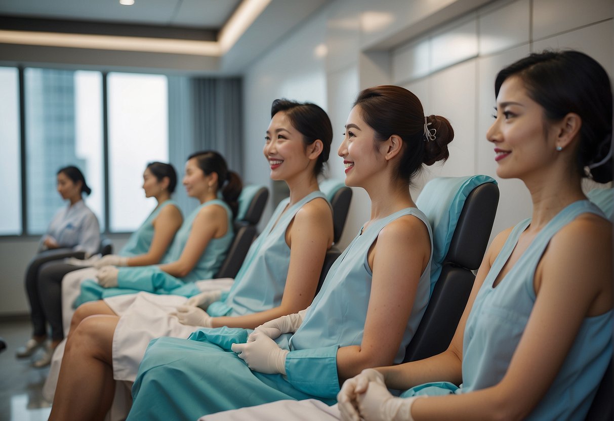 A group of people in Singapore receiving liposonix promotions at a beauty clinic