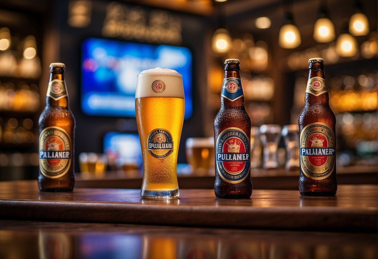 A vibrant display of Paulaner beer promotions in Singapore, featuring eye-catching signage and enticing offers