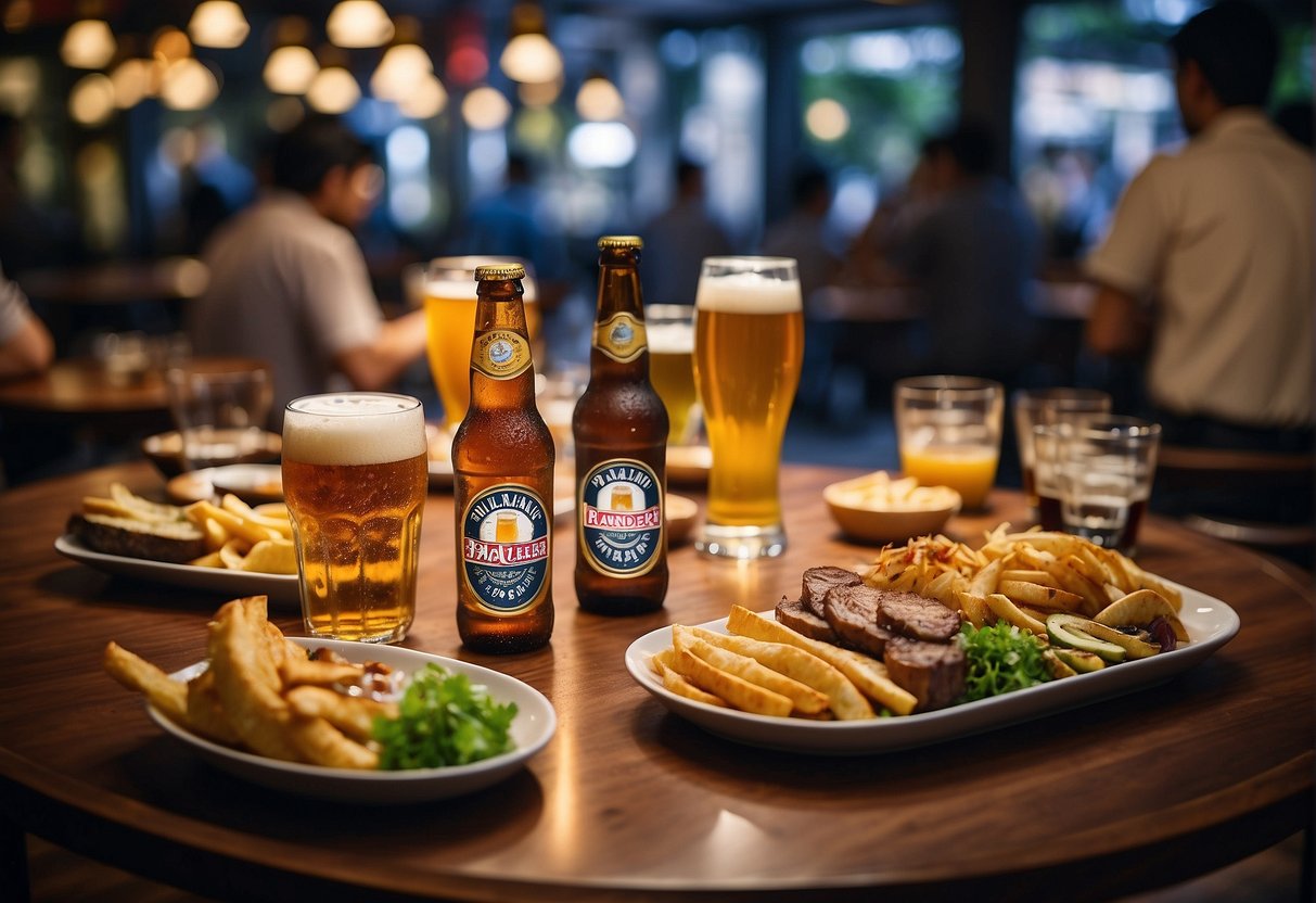 A table filled with exclusive offers and experiences, surrounded by happy customers enjoying Paulaner promotions in Singapore