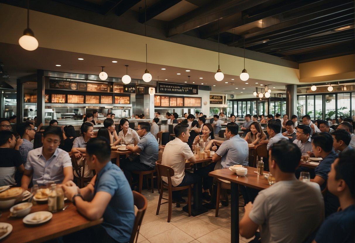 A bustling lunch crowd explores the vibrant Marche restaurant in Singapore, drawn to the enticing promotions and menu offerings