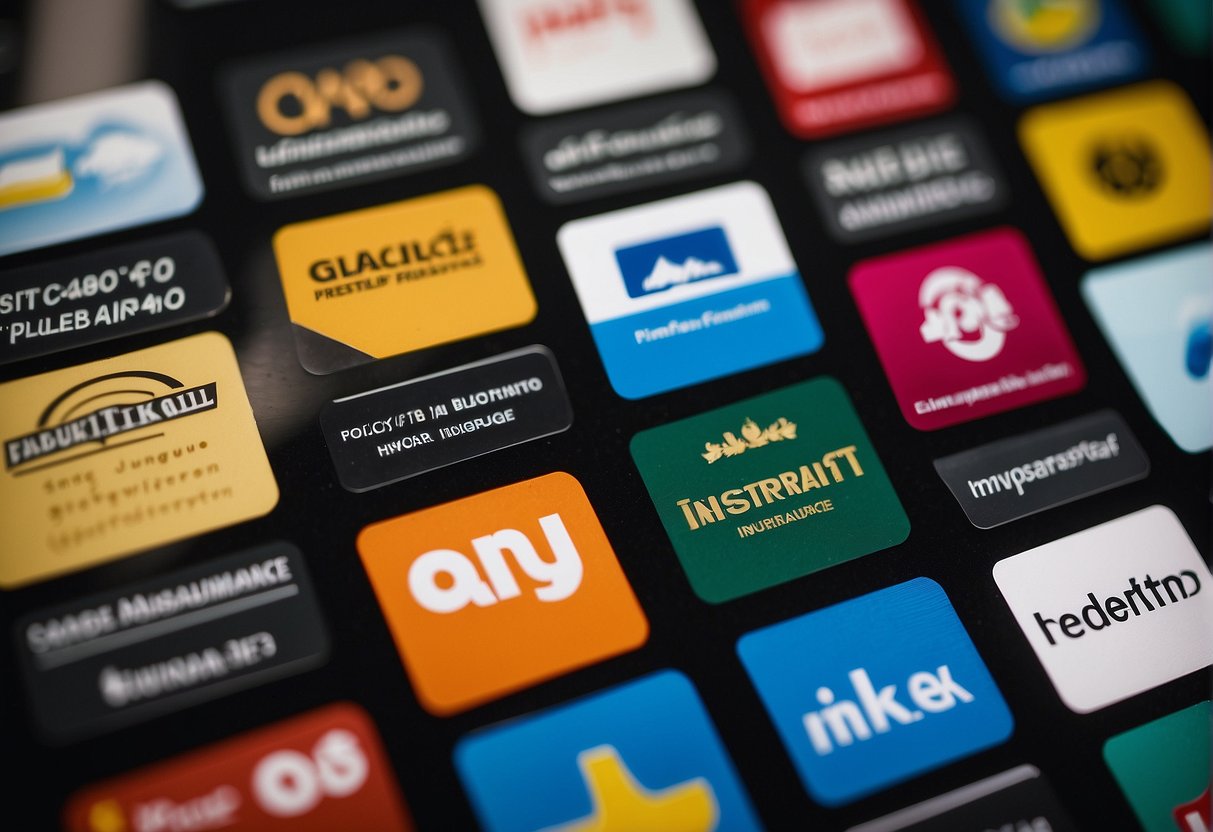 A line-up of vibrant insurance logos and policy documents, with a focus on motor insurance promotions in Singapore