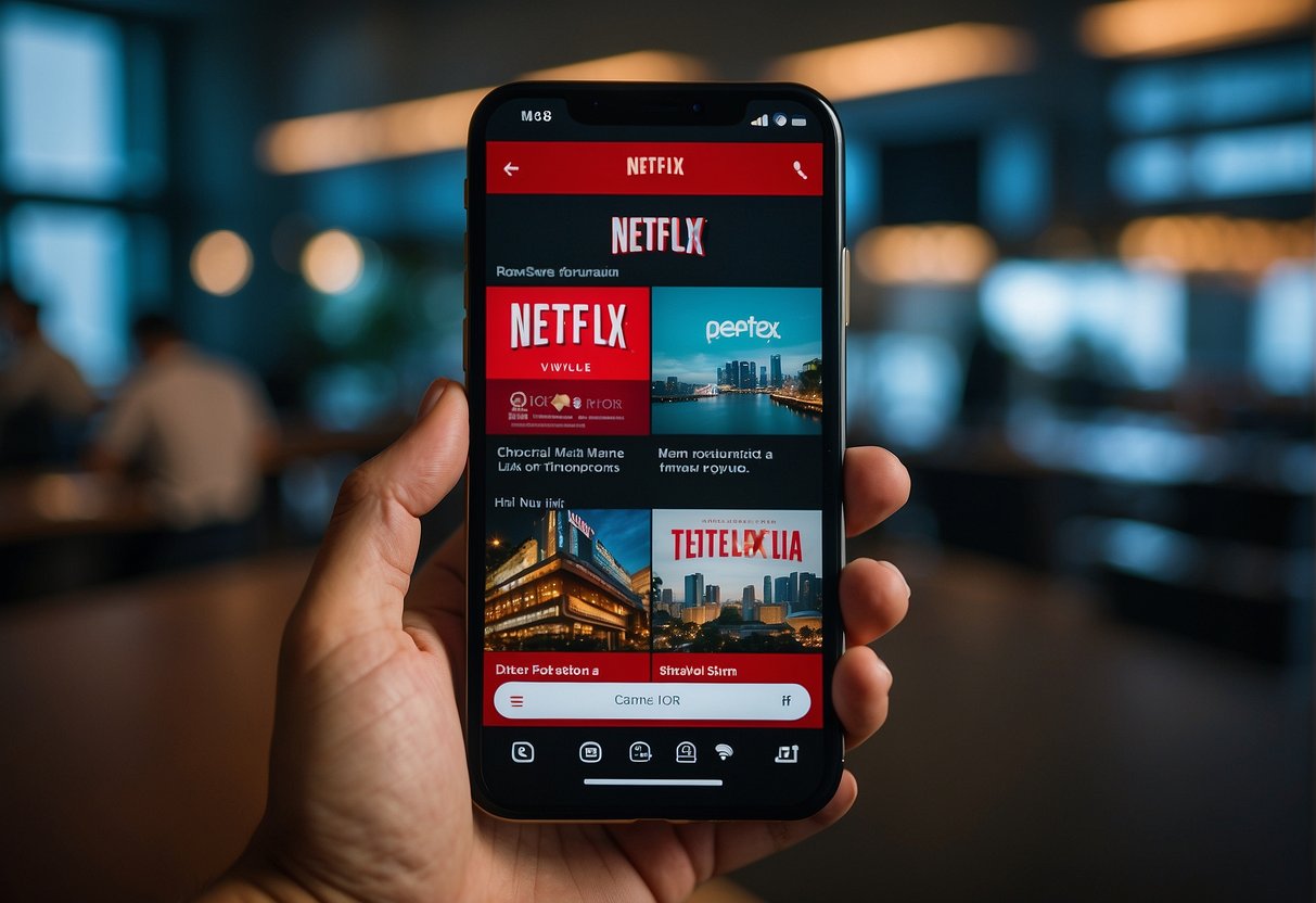 A smartphone displaying exclusive Netflix deals in a Singapore setting