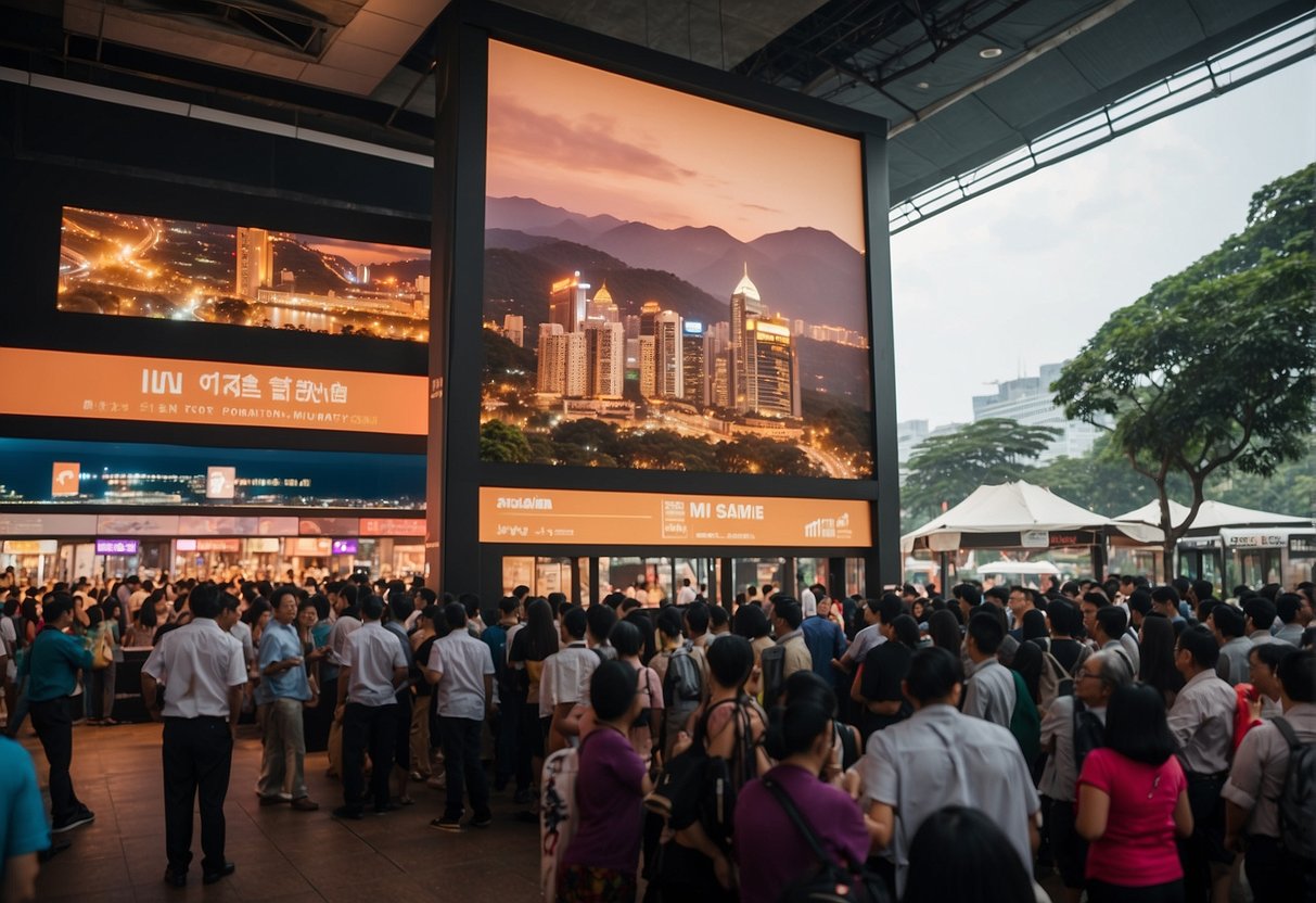 Niv-Mizzet Parun promotions in Singapore, with FAQ signage and bustling crowd