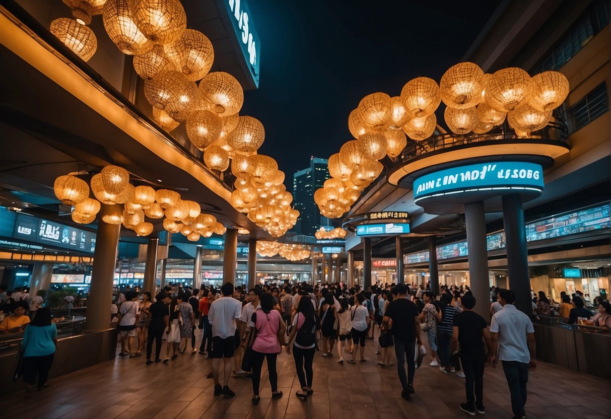 The vibrant lights of Cinematic Experiences at Paya Lebar GV Promotions in Singapore illuminate the bustling crowd, creating a lively and exciting atmosphere