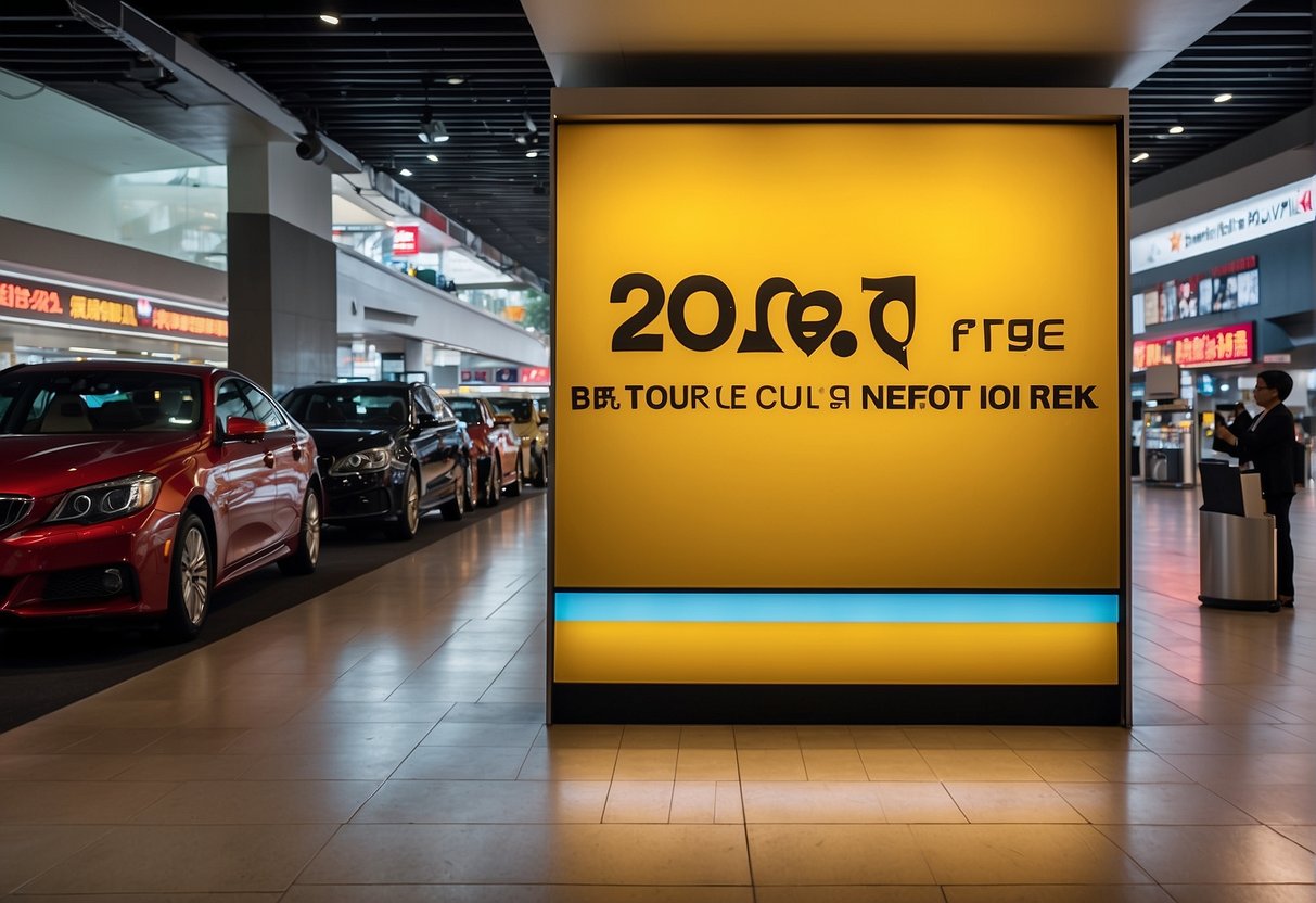 A vibrant display of 2024 Petrol Promotions in Singapore, featuring eye-catching signage and enticing offers. Bright colors and bold typography draw in customers