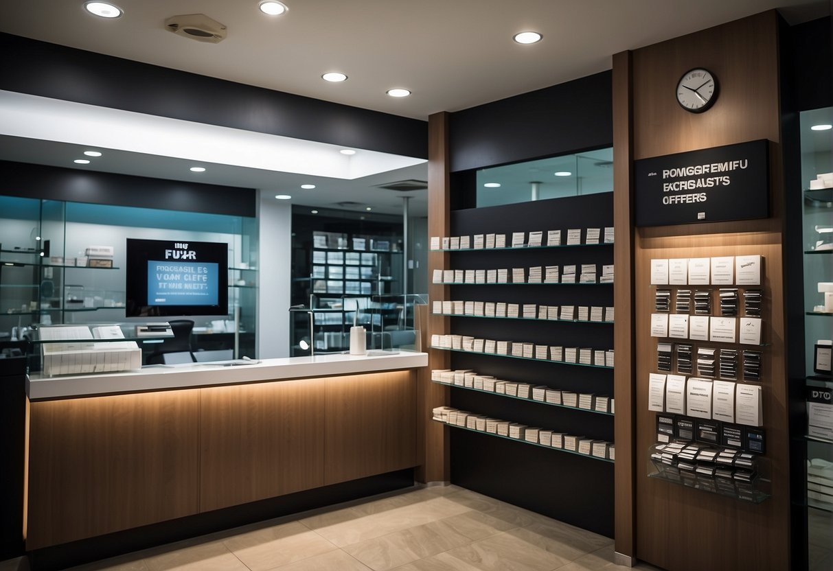 An optometrist's office with signage promoting exclusive offers on progressive lenses in Singapore