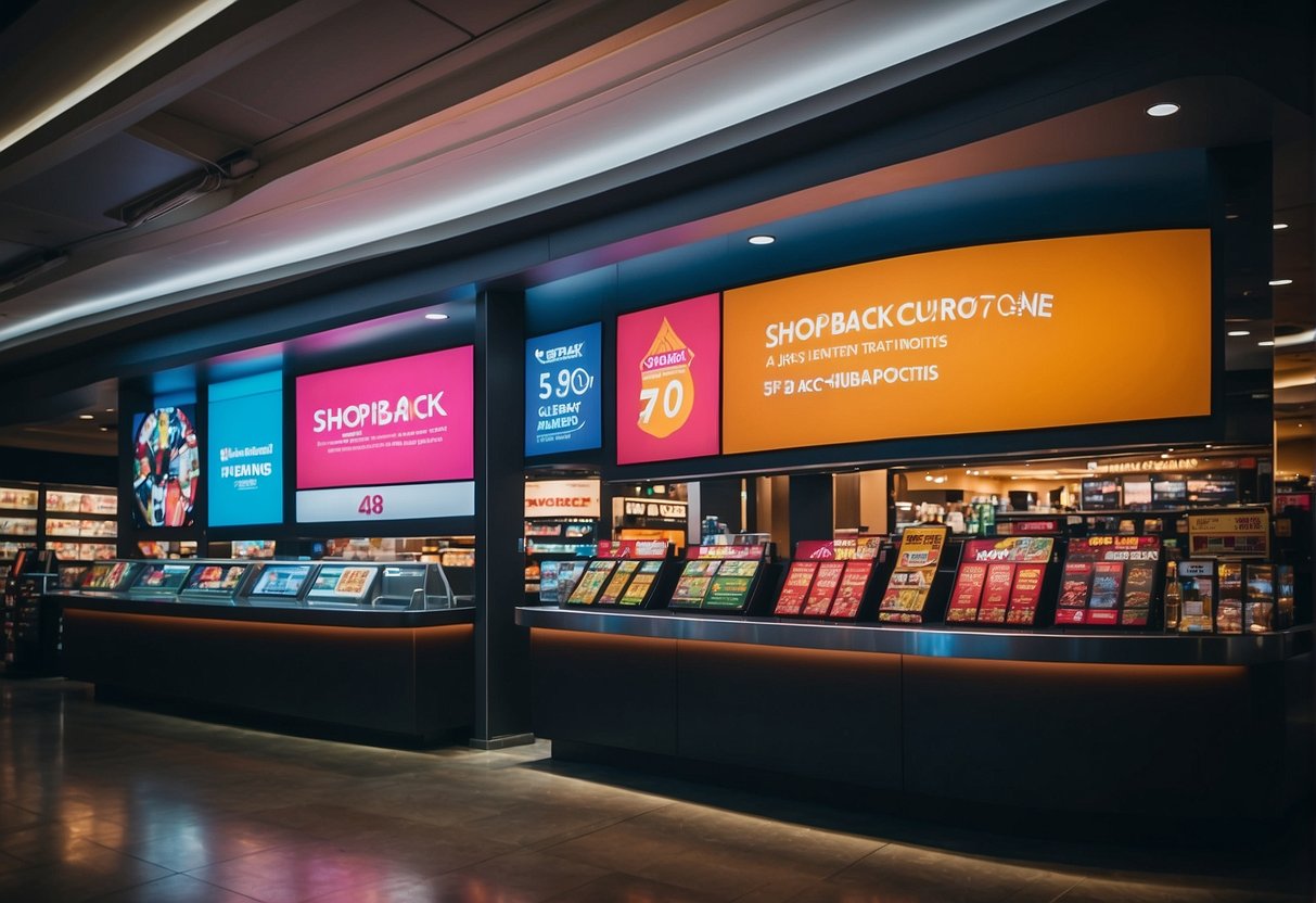 A vibrant digital screen displaying Shopback promotions in Singapore