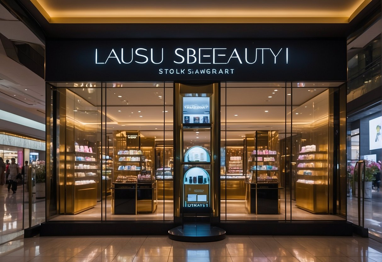Brightly lit Ion Orchard storefront displays YSL beauty promotions, attracting shoppers with vibrant colors and elegant packaging
