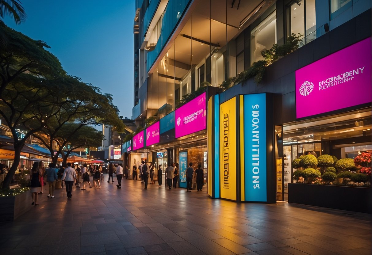 A colorful banner with "Frequently Asked Questions" and YSL promotions in Singapore, surrounded by vibrant graphics and logos