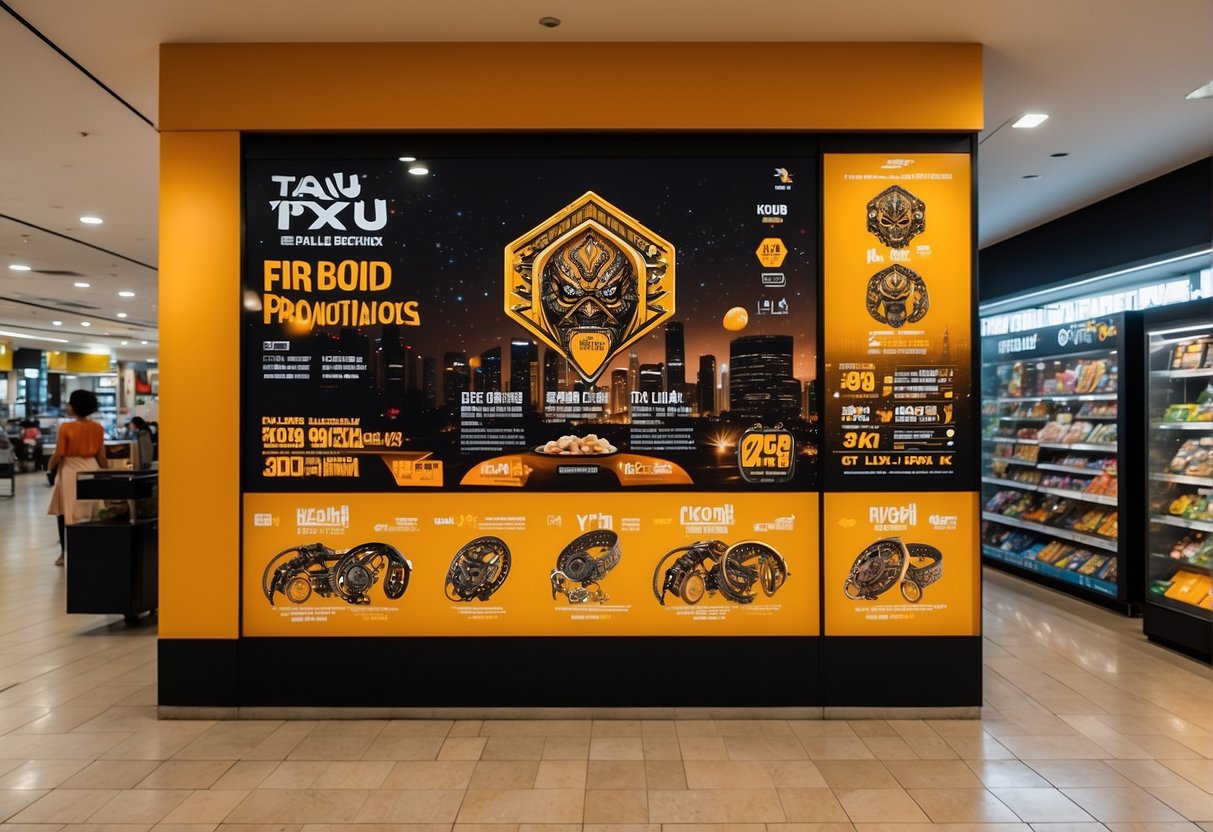 A vibrant display of Tapu Koko GX promotions in Singapore, featuring bold colors and eye-catching graphics