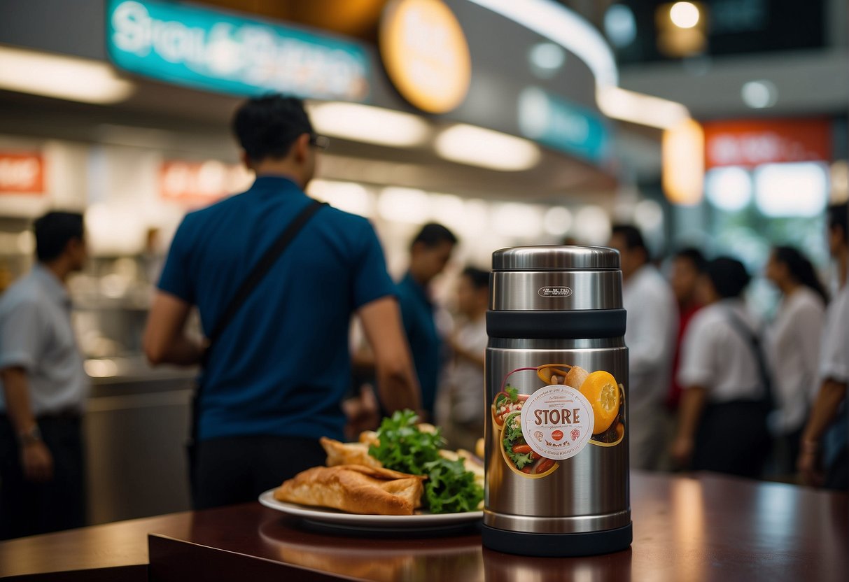 A Thermos Shuttle Chef with promotional signage in Singapore, surrounded by curious onlookers