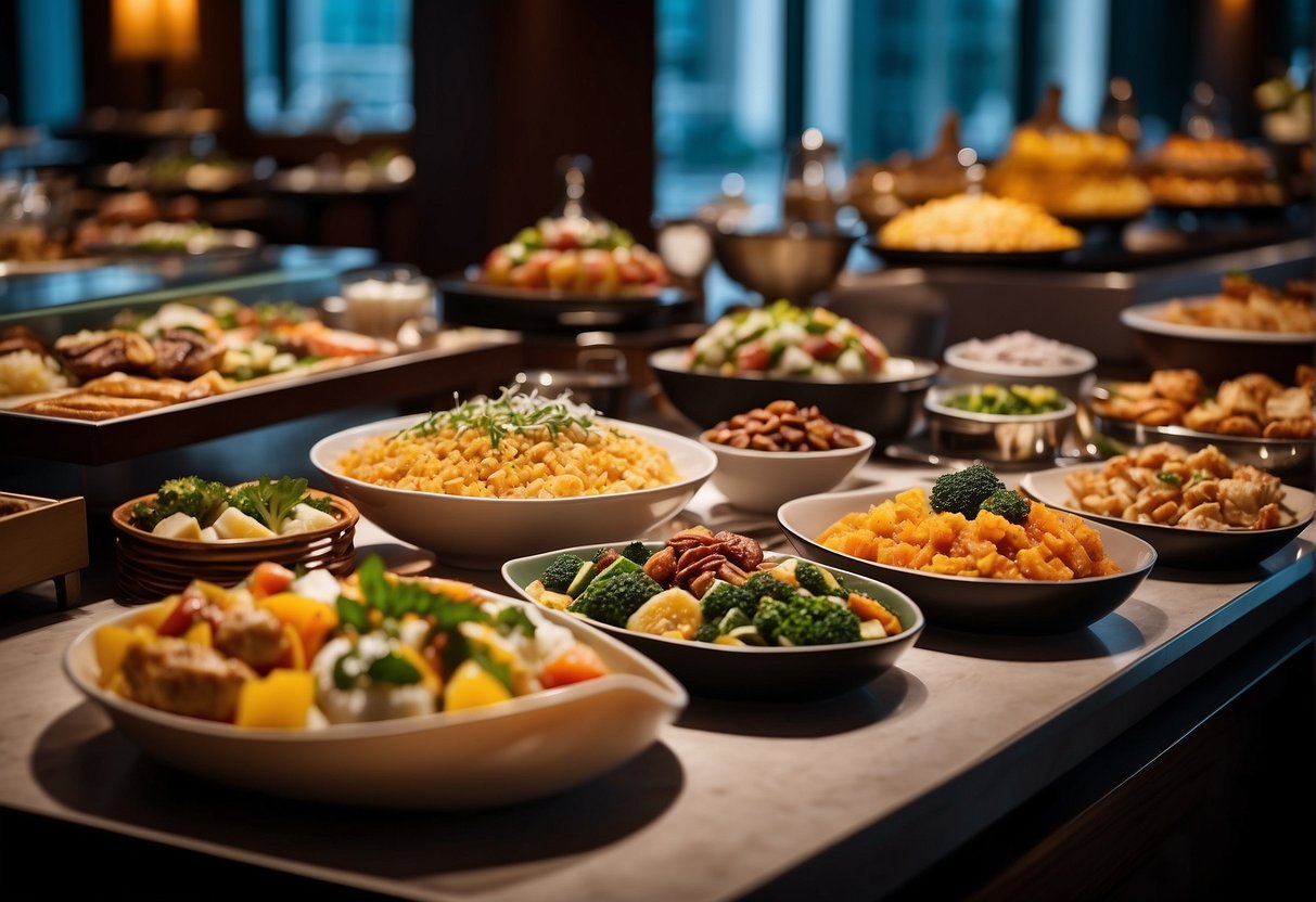 A lavish buffet spread at Westin Singapore, featuring a variety of delectable dishes and enticing dining promotions