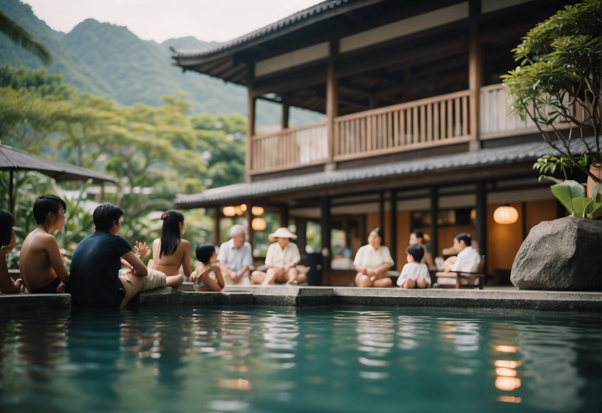 A serene onsen with people of all ages enjoying wellness deals in Singapore