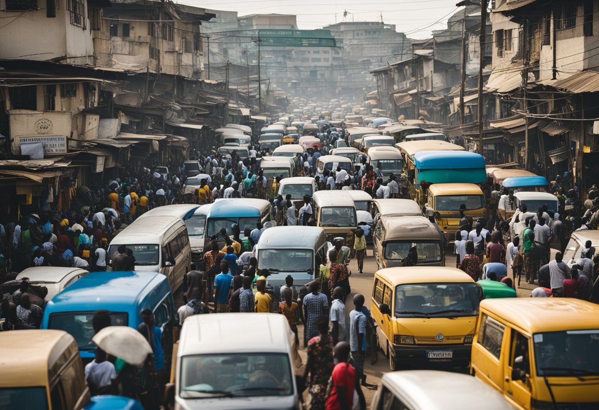 The bustling streets of Lagos, filled with traffic and crowded markets, showcase the challenges and issues faced by the local government in managing the city's rapid growth and development