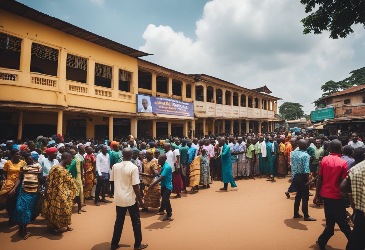 The bustling town square of Anambra State, adorned with vibrant banners and bustling with activity, as locals gather to discuss the frequently asked questions about the richest local government