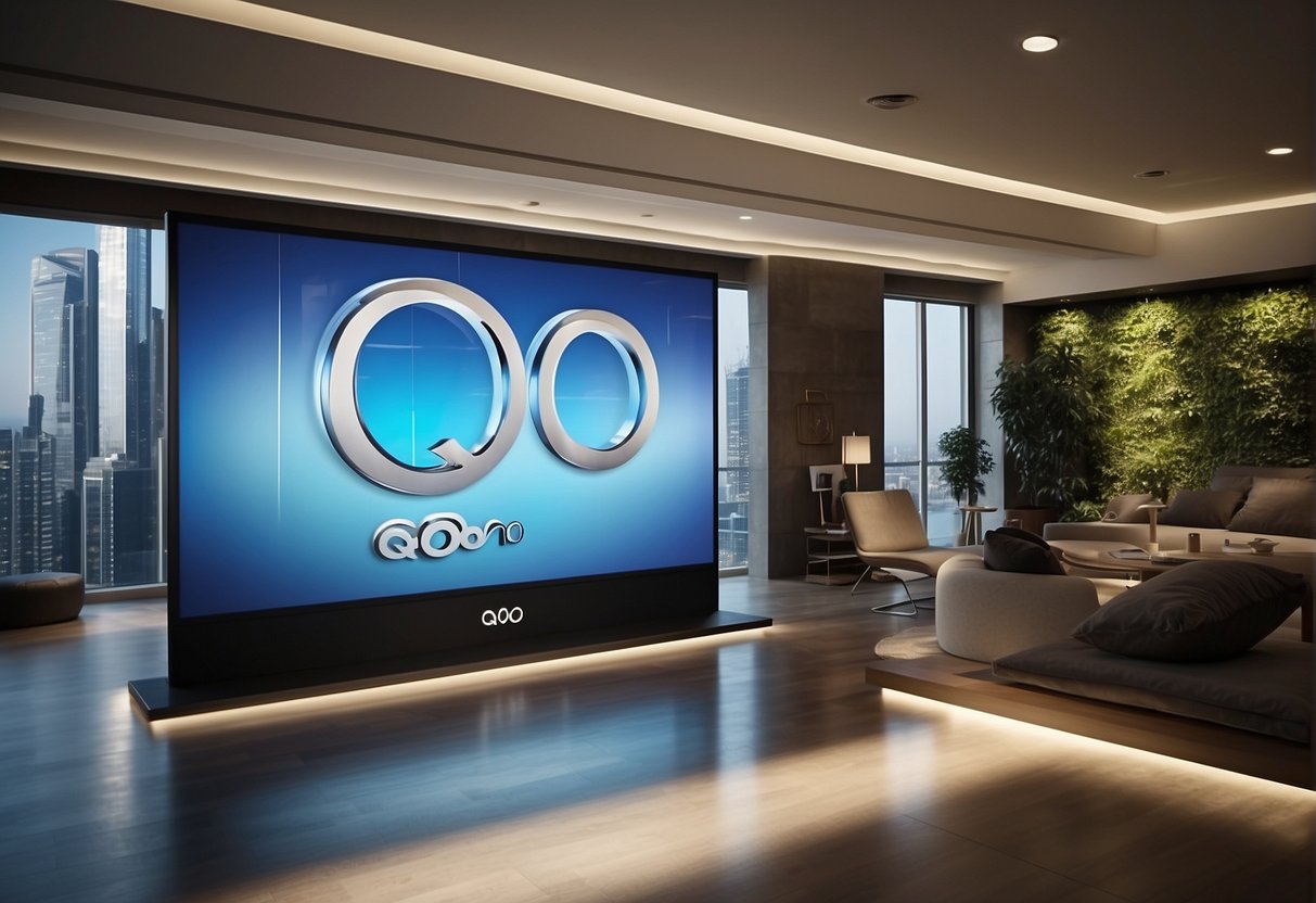 Brightly lit Qoo10 logo displayed on a digital screen with "Exclusive Qoo10 Promotion" text next to it