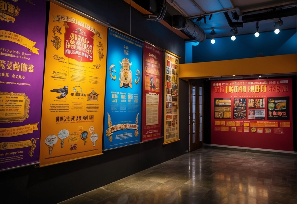 Colorful banners and signs advertise the latest promotions at Trick Eye Museum in Singapore. Visitors are drawn to the vibrant displays and exciting offers