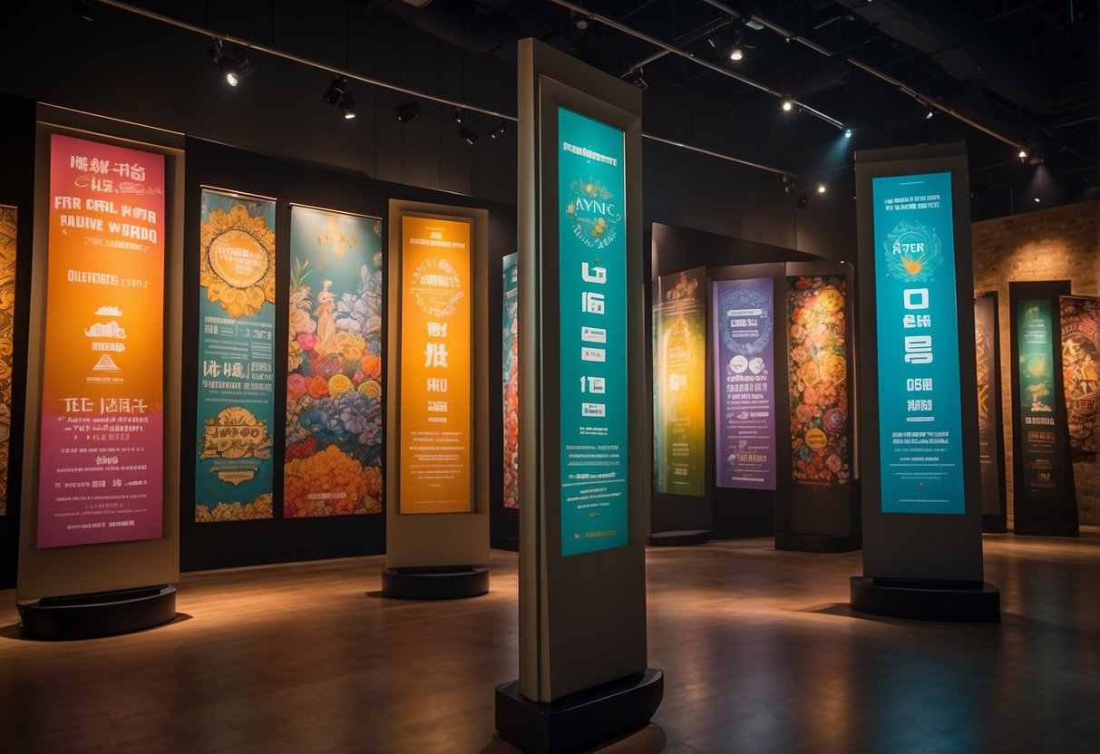 Colorful banners and signs promoting exclusive offers for art lovers at the Trick Eye Museum in Singapore