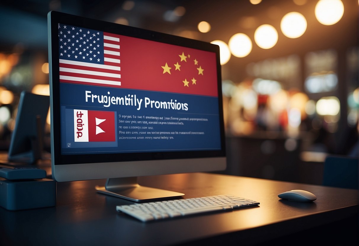 A computer screen displaying "Frequently Asked Questions vpost promotions Singapore" with a stylized Singaporean flag in the background