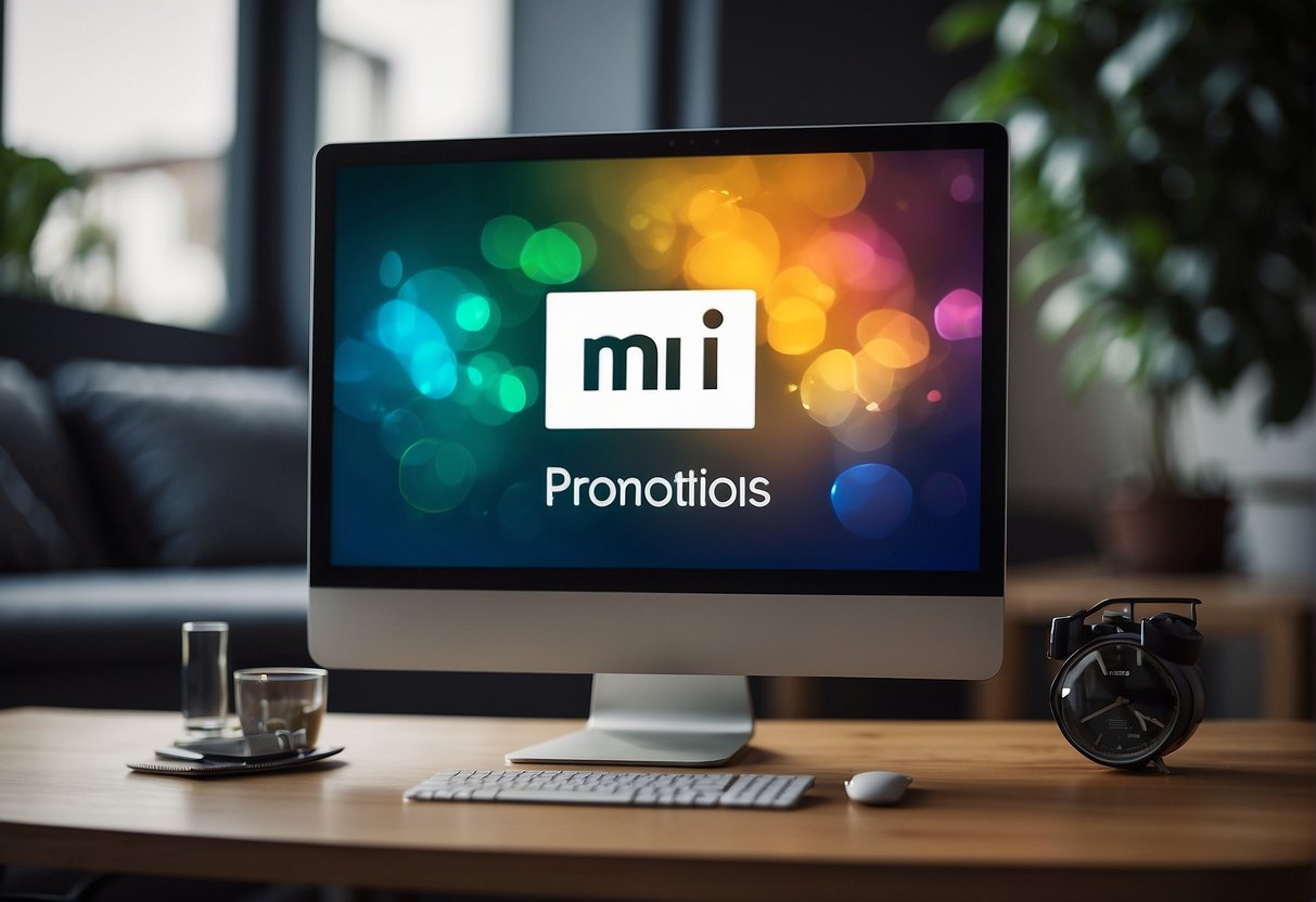 A computer screen displaying exclusive tech deals with the mi promotions logo in the corner