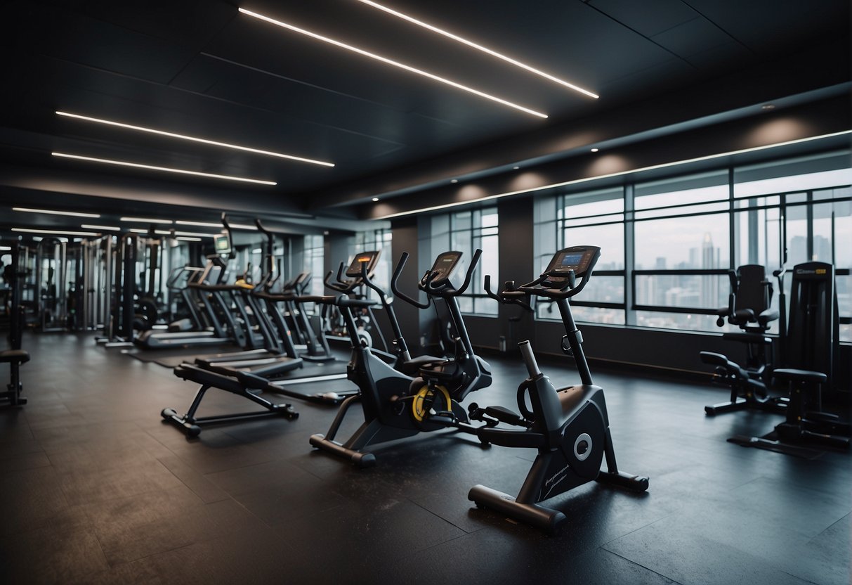 A sleek, modern indoor training setup with cutting-edge equipment and technology, creating an immersive and high-tech environment for fitness enthusiasts