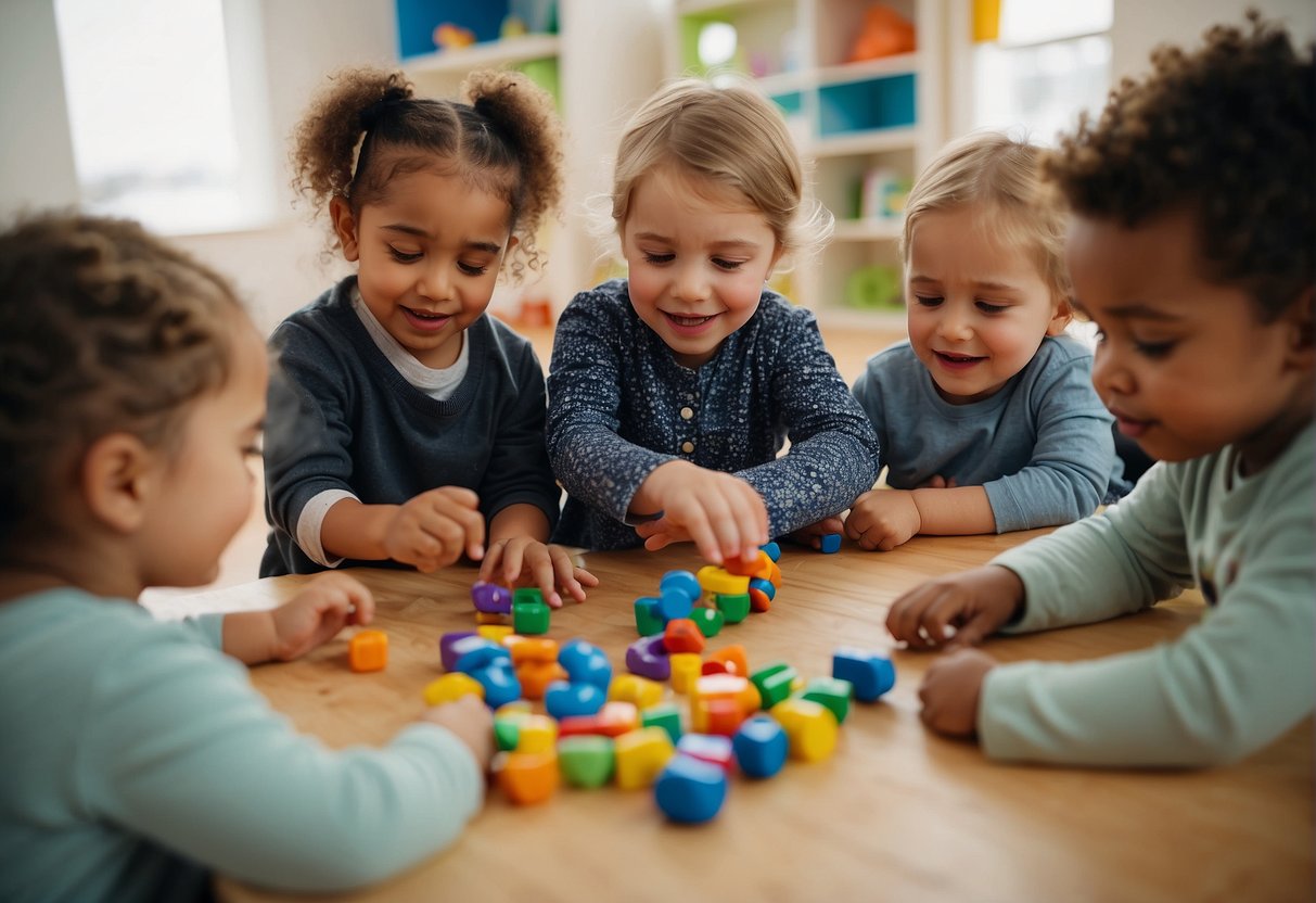 A group of 3-year-olds engage in cooperative play, sharing toys and taking turns. They express their emotions through art and storytelling