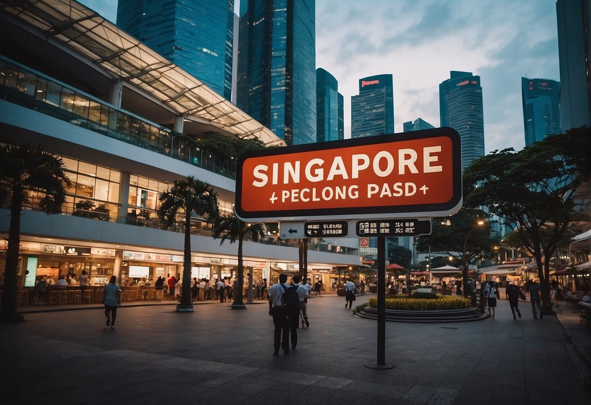 Vibrant cityscape with iconic Singapore landmarks and Pezzo Promotions signage