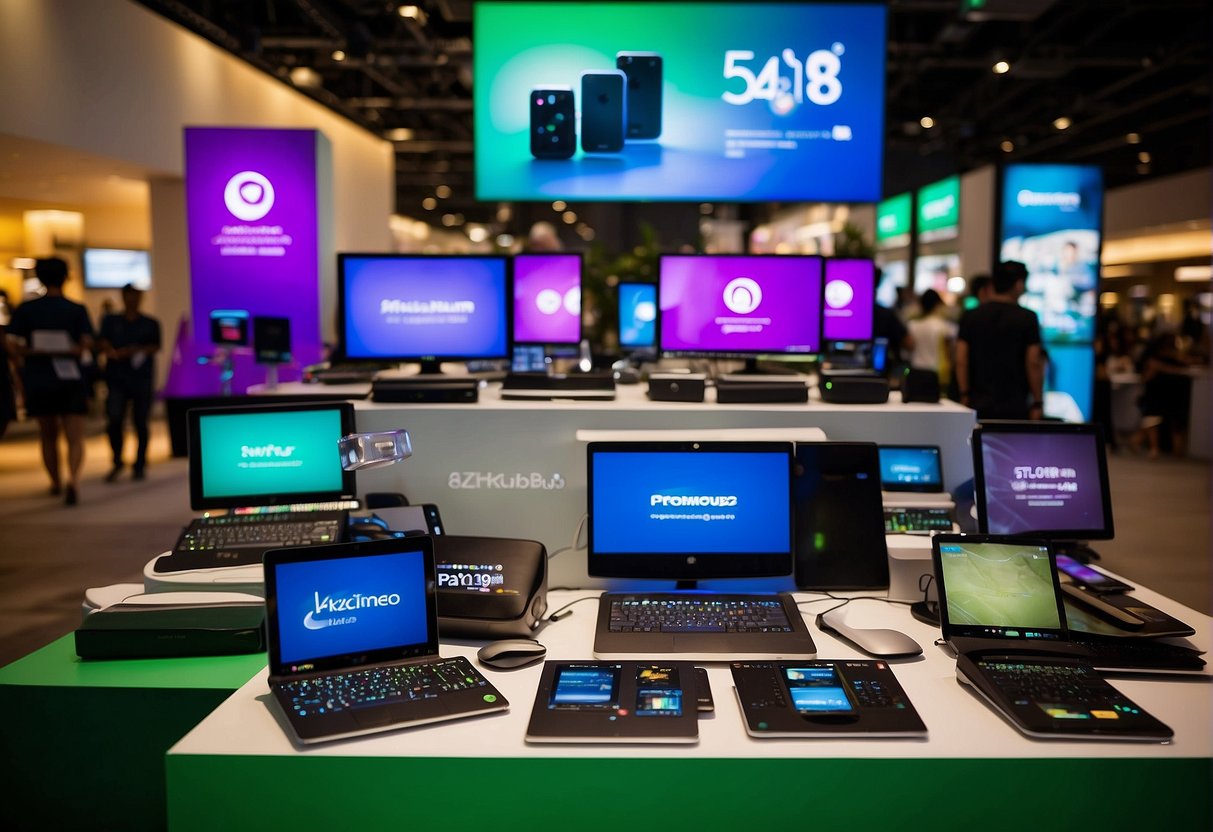 A colorful display of electronic gadgets and accessories with eye-catching "Unbelievable Deals" signs at a Starhub promotions event in Singapore