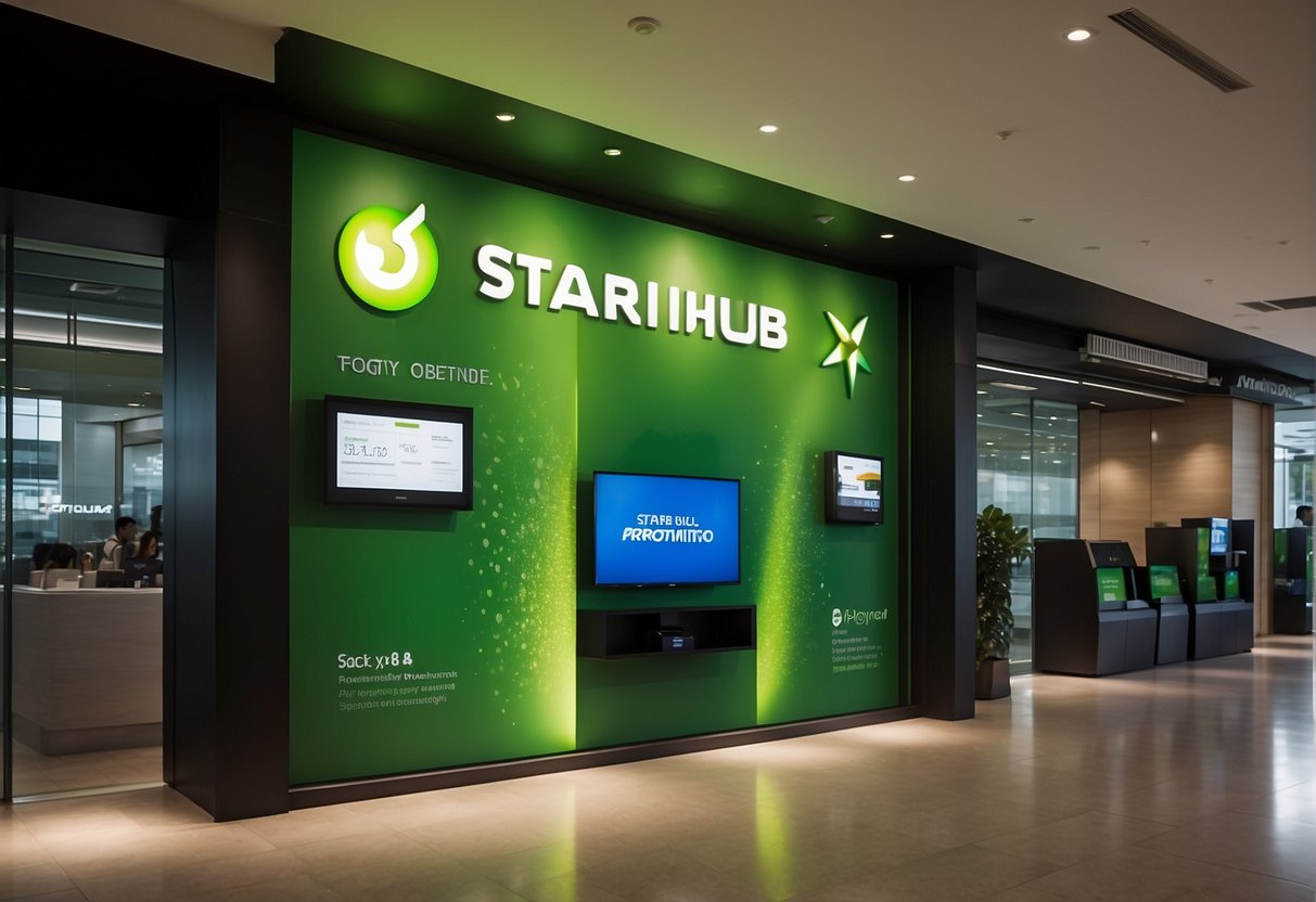 A colorful display of starhub promotions in Singapore, with logos and text highlighting frequently asked questions